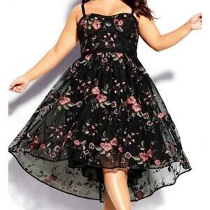 New! City Chic dolce love floral‎ High-low dress in scarlet black red, size 14